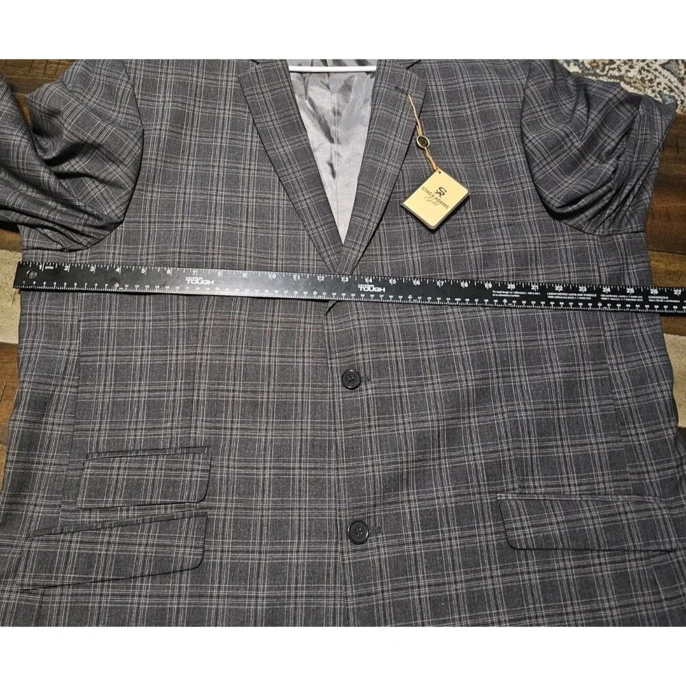 Stacy Adams Gold Mens Charcoal Grey Plaid Suit Jacket Sport Coat Blazer 50L New